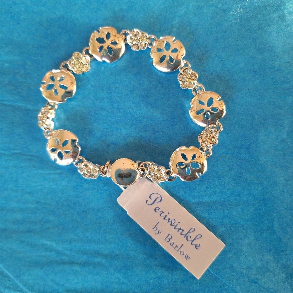 Periwinkle by Barlow Silver Tone Bracelet Sand Dollars Crystals Magnetic Closure